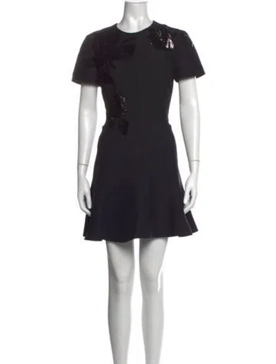 Pre-owned Valentino Virgin Wool Mini Dress In Black