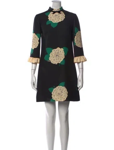 Pre-owned Valentino Virgin Wool Mini Dress In Black