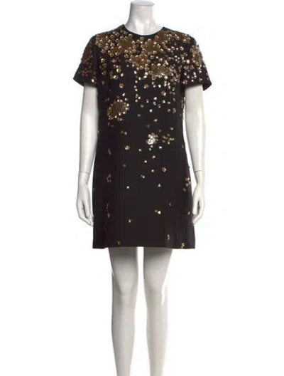 Pre-owned Valentino Virgin Wool Mini Dress In Black