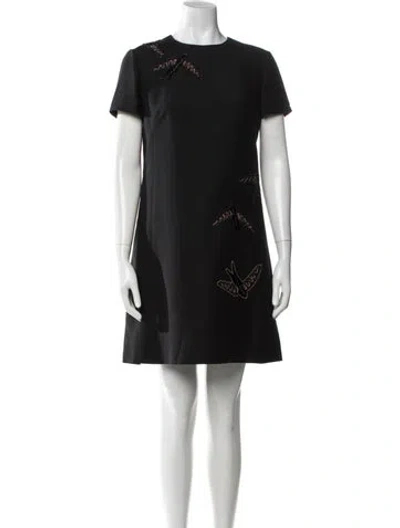 Pre-owned Valentino Virgin Wool Mini Dress In Black