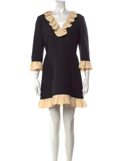 Pre-owned Valentino Virgin Wool Mini Dress In Black