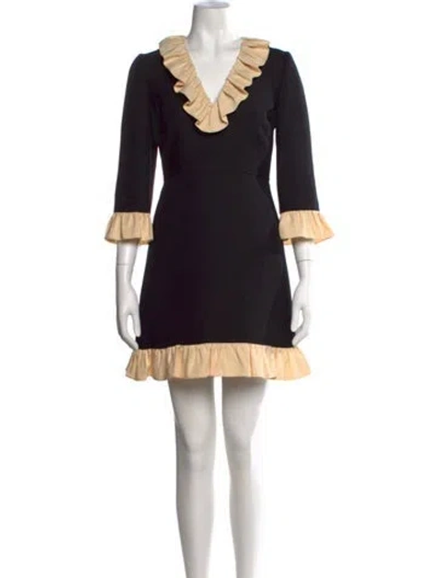 Pre-owned Valentino Virgin Wool Mini Dress In Black/white