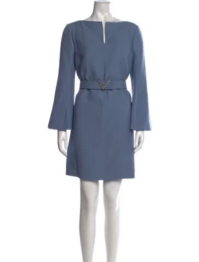 Pre-owned Valentino Virgin Wool Mini Dress In Blue