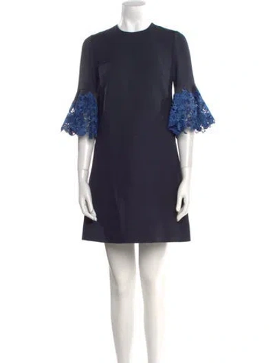 Pre-owned Valentino Virgin Wool Mini Dress In Blue