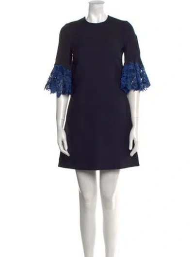Pre-owned Valentino Virgin Wool Mini Dress In Blue