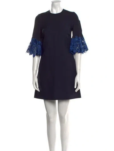 Pre-owned Valentino Virgin Wool Mini Dress In Blue