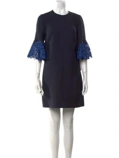 Pre-owned Valentino Virgin Wool Mini Dress In Blue