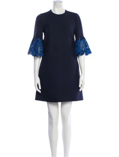 Pre-owned Valentino Virgin Wool Mini Dress In Blue