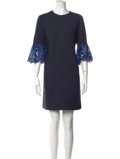 Pre-owned Valentino Virgin Wool Mini Dress In Blue