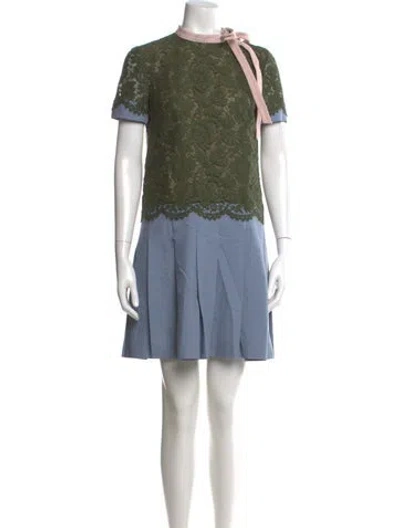 Pre-owned Valentino Virgin Wool Mini Dress In Blue