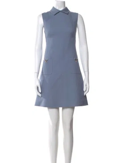 Pre-owned Valentino Virgin Wool Mini Dress In Blue