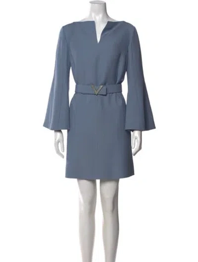 Pre-owned Valentino Virgin Wool Mini Dress In Blue