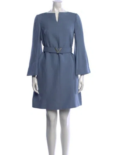 Pre-owned Valentino Virgin Wool Mini Dress In Blue