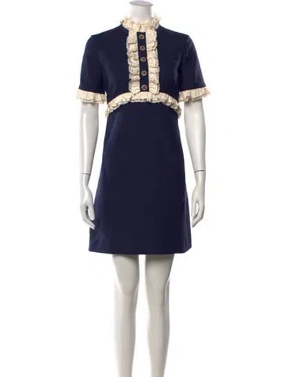 Pre-owned Valentino Virgin Wool Mini Dress In Blue