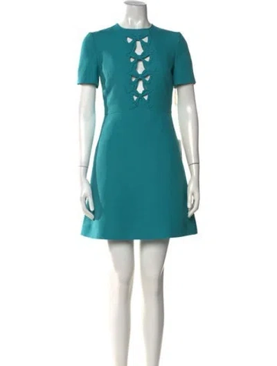 Pre-owned Valentino Virgin Wool Mini Dress In Blue