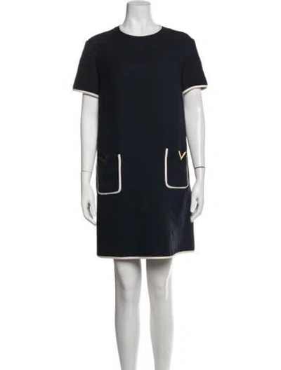 Pre-owned Valentino Virgin Wool Mini Dress In Blue