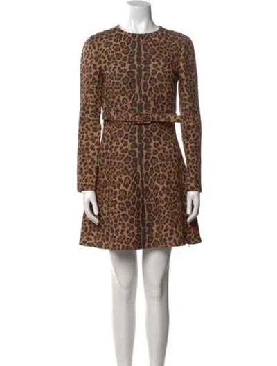 Pre-owned Valentino Virgin Wool Mini Dress In Brown