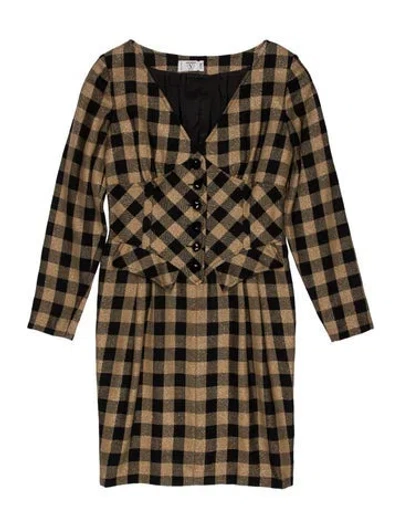 Pre-owned Valentino Virgin Wool Mini Dress In Brown