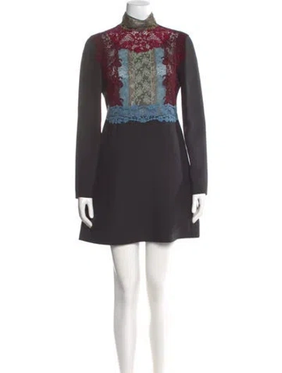 Pre-owned Valentino Virgin Wool Mini Dress In Multi