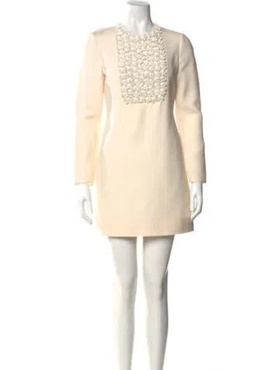 Pre-owned Valentino Virgin Wool Mini Dress In Neutral