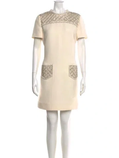 Pre-owned Valentino Virgin Wool Mini Dress In Neutral