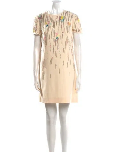 Pre-owned Valentino Virgin Wool Mini Dress In Neutral