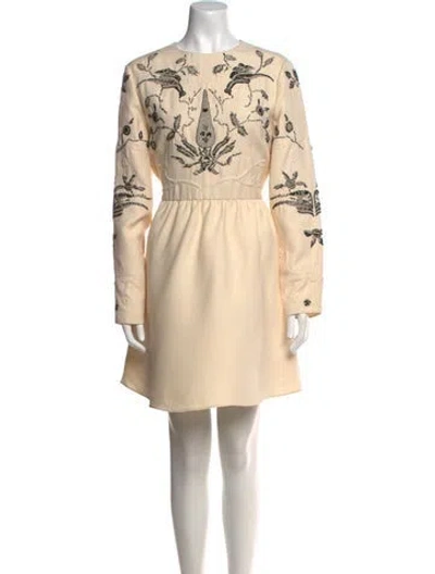 Pre-owned Valentino Virgin Wool Mini Dress In Neutral
