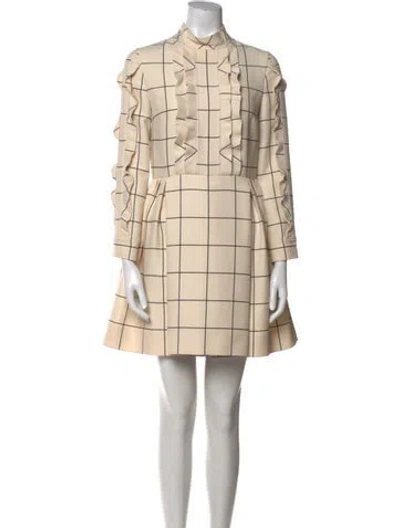 Pre-owned Valentino Virgin Wool Mini Dress In Neutral