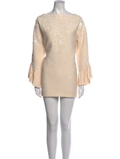 Pre-owned Valentino Virgin Wool Mini Dress In Neutral