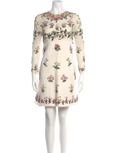 Pre-owned Valentino Virgin Wool Mini Dress In Neutral