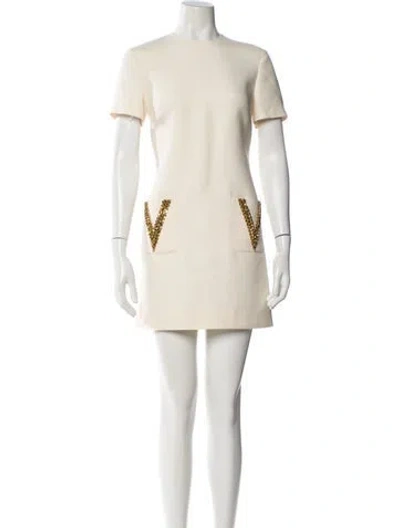 Pre-owned Valentino Virgin Wool Mini Dress In Neutral