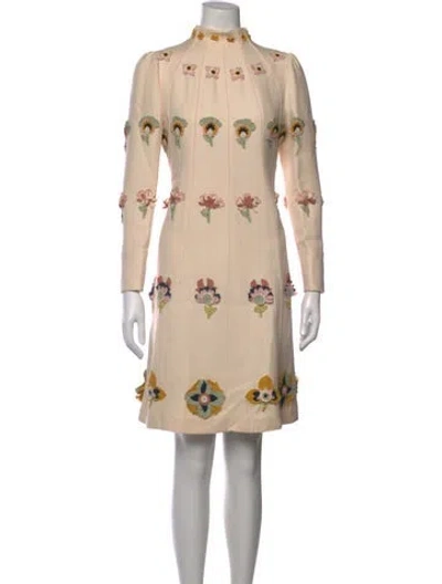 Pre-owned Valentino Virgin Wool Mini Dress In Neutrals