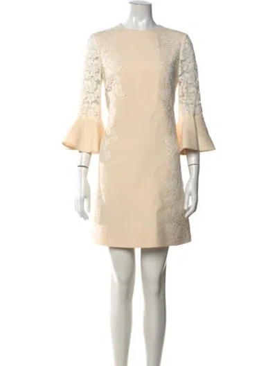 Pre-owned Valentino Virgin Wool Mini Dress In Neutrals