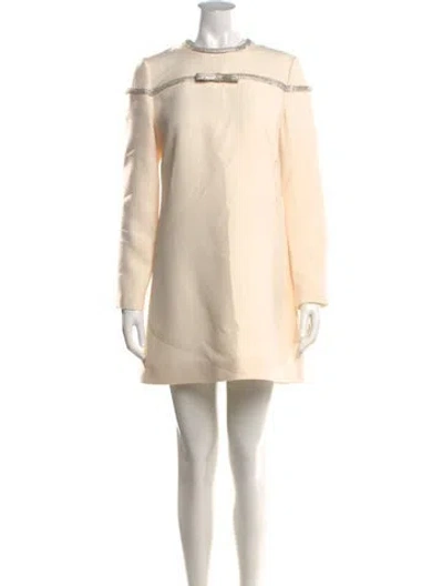 Pre-owned Valentino Virgin Wool Mini Dress In Neutrals