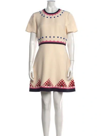 Pre-owned Valentino Virgin Wool Mini Dress In Neutrals