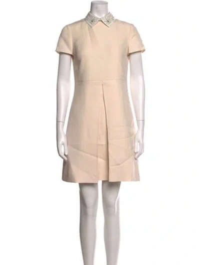 Pre-owned Valentino Virgin Wool Mini Dress In Neutrals