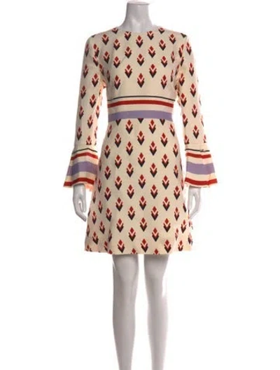 Pre-owned Valentino Virgin Wool Mini Dress In Neutrals