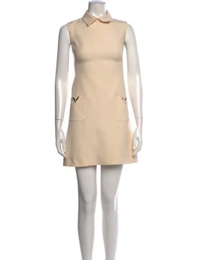 Pre-owned Valentino Virgin Wool Mini Dress In Neutrals