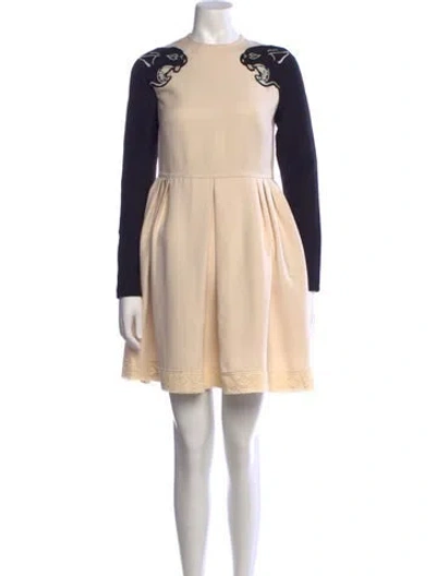 Pre-owned Valentino Virgin Wool Mini Dress In Neutrals
