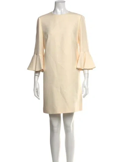 Pre-owned Valentino Virgin Wool Mini Dress In Neutrals