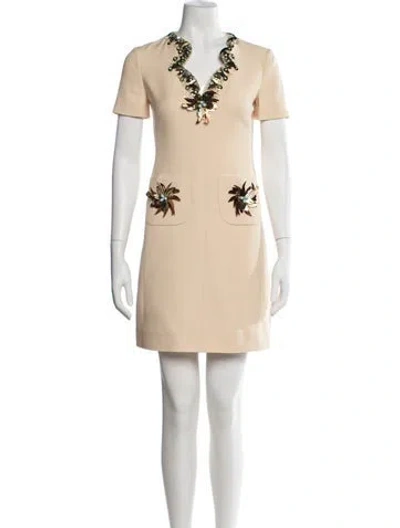 Pre-owned Valentino Virgin Wool Mini Dress In Neutrals