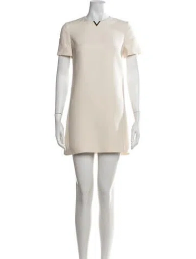 Pre-owned Valentino Virgin Wool Mini Dress In Neutrals