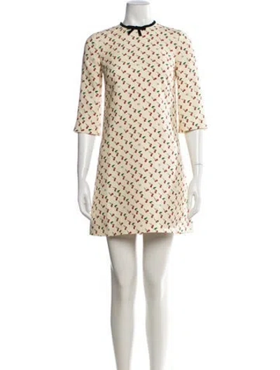 Pre-owned Valentino Virgin Wool Mini Dress In Neutrals