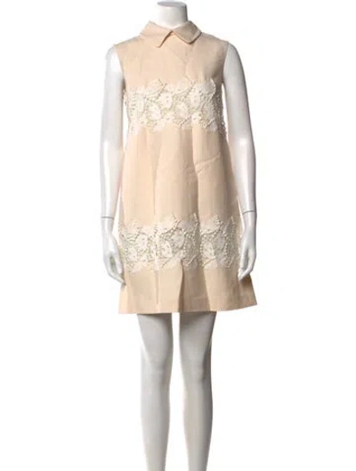 Pre-owned Valentino Virgin Wool Mini Dress In Neutrals