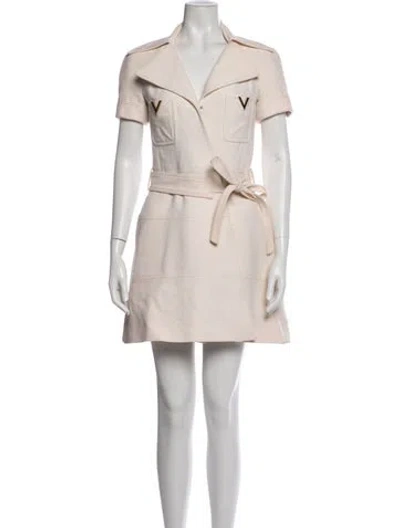 Pre-owned Valentino Virgin Wool Mini Dress In Neutrals