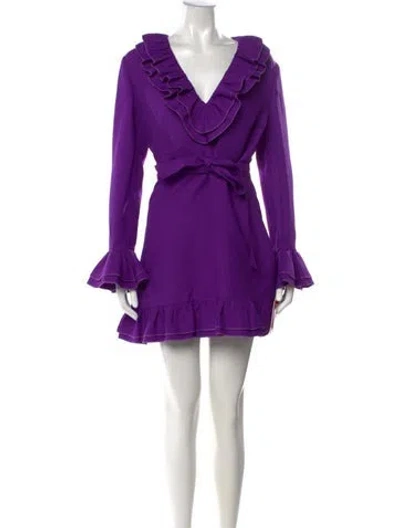 Pre-owned Valentino Virgin Wool Mini Dress In Purple