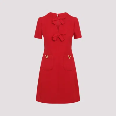 Valentino Garavani Bow Detail Crepe Couture Minidress In Red