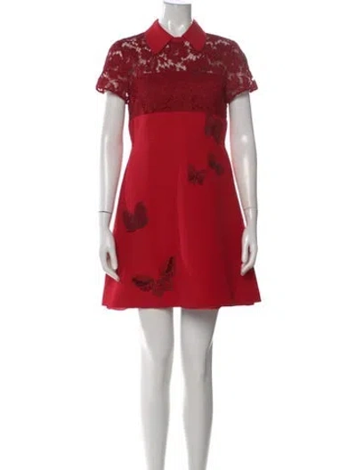 Pre-owned Valentino Virgin Wool Mini Dress In Red