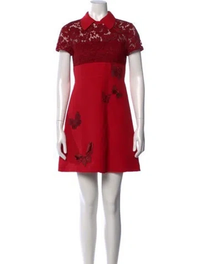 Pre-owned Valentino Virgin Wool Mini Dress In Red
