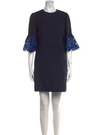 Pre-owned Valentino Virgin Wool Mini Dress W/ Tags In Blue